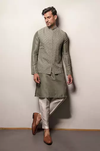 Sage green Organza Embroidered Jacket Set