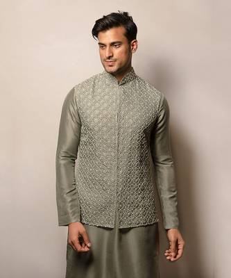 Sage green Organza Embroidered Jacket Set 4