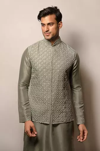 Sage green Organza Embroidered Jacket Set