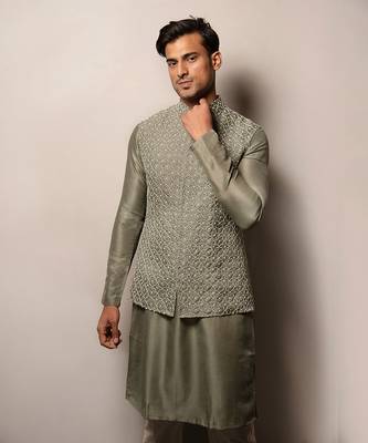 Sage green Organza Embroidered Jacket Set 5