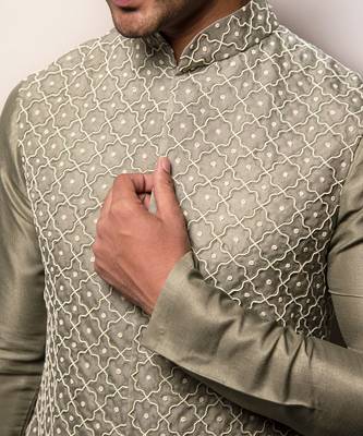 Sage green Organza Embroidered Jacket Set 6