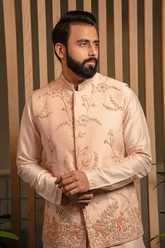 Pink Embroidered Bandi With Kurta Set