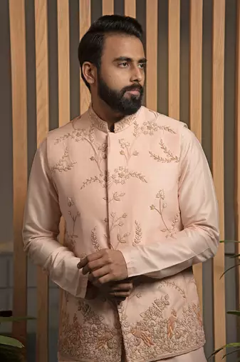 Pink Embroidered Bandi With Kurta Set