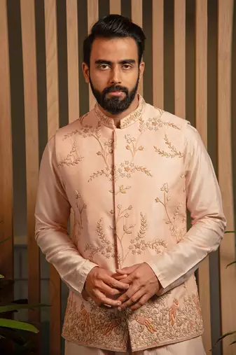 Pink Embroidered Bandi With Kurta Set