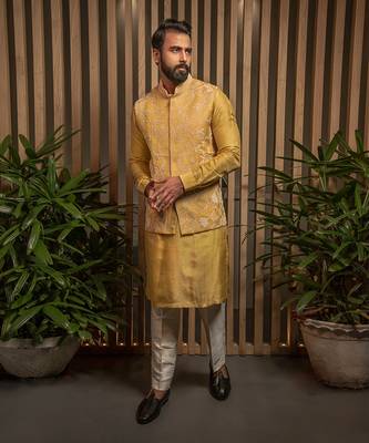 Yellow Embroidered Bandi With Kurta Set 1