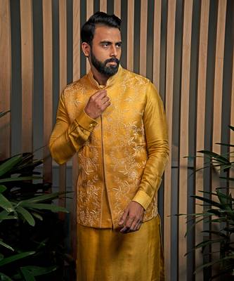 Yellow Embroidered Bandi With Kurta Set 2