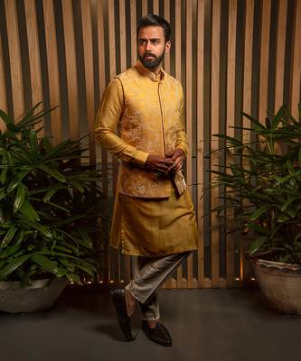 Yellow Embroidered Bandi With Kurta Set 3