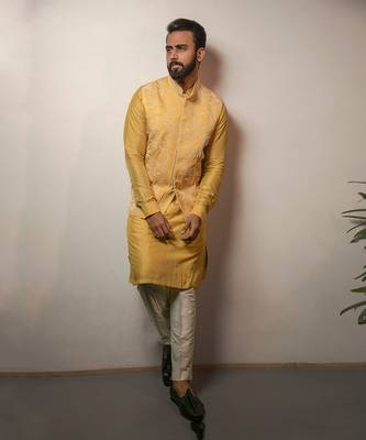 Yellow Embroidered Bandi With Kurta Set 4