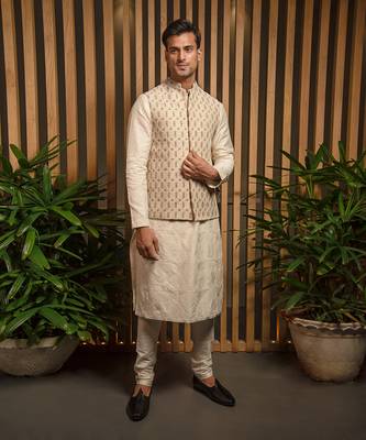 Ivory Raw Silk Embroidered Bandi Set 1