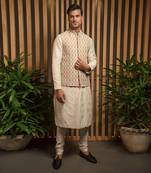 Ivory Raw Silk Embroidered Bandi Set