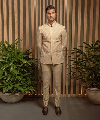 Beige Hand Embroidered Bandhagala Set 1