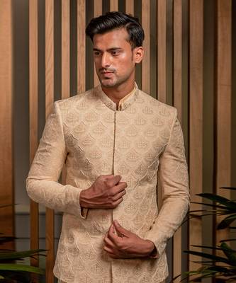 Beige Hand Embroidered Bandhagala Set 2