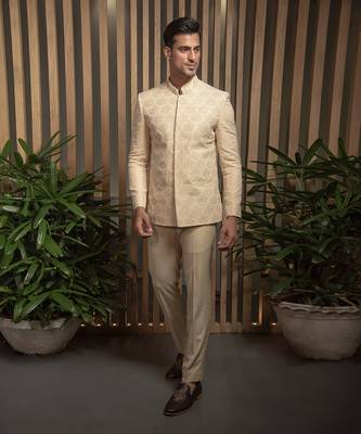 Beige Hand Embroidered Bandhagala Set 3