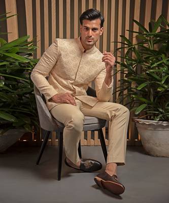 Beige Hand Embroidered Bandhagala Set 4