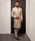 Beige Textured Long Bandhagala Set