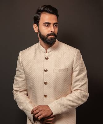 Beige Textured Long Bandhagala Set 3