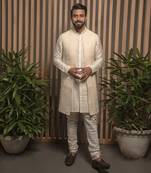 Ivory Embroidered Long Jacket With Kurta Set