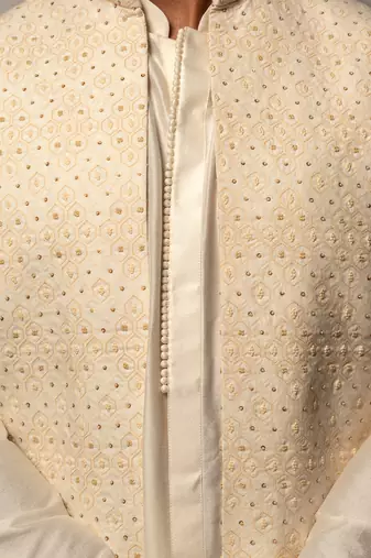 Ivory Embroidered Long Jacket With Kurta Set