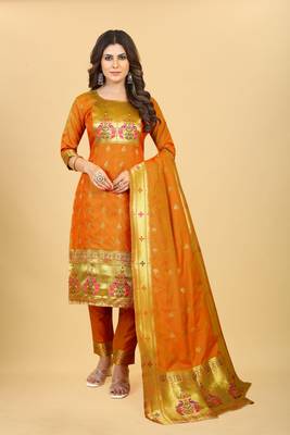 Orange zari banarasi silk salwar 5