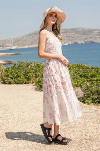 Off White Mulmul Printed Tiered Dress