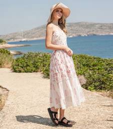 Off White Mulmul Printed Tiered Dress