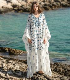 White Mulmul Cracker Printed Kaftan