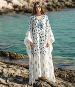 White Mulmul Cracker Printed Kaftan