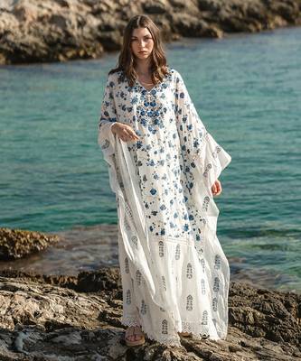 White Mulmul Cracker Printed Kaftan 4