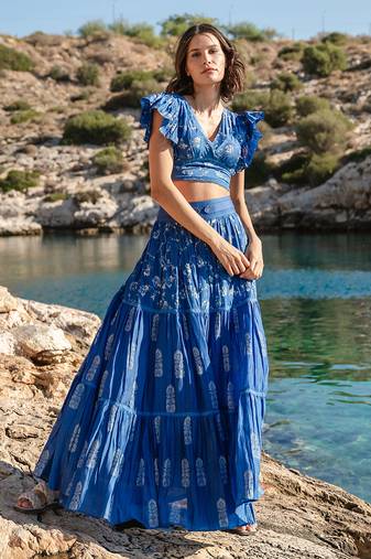Blue Cracker Printed Skirt Set