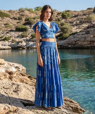 Blue Cracker Printed Skirt Set 2