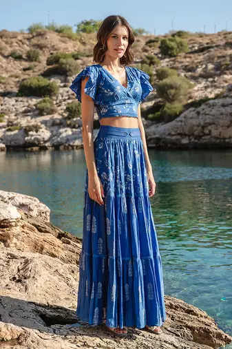 Blue Cracker Printed Skirt Set