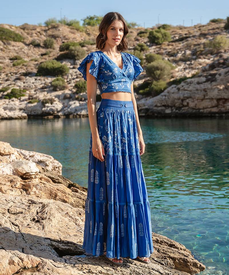 Blue Cracker Printed Skirt Set