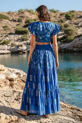 Blue Cracker Printed Skirt Set