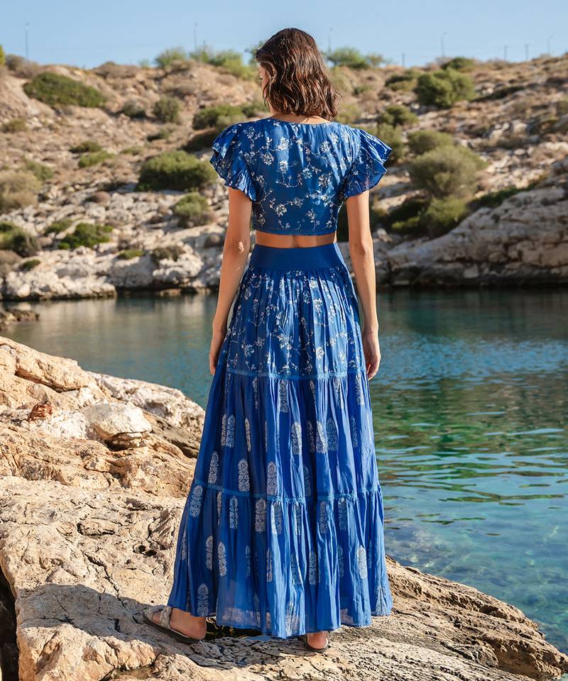 Blue Cracker Printed Skirt Set