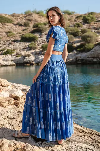 Blue Cracker Printed Skirt Set