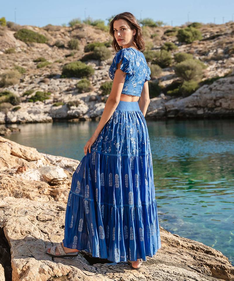 Blue Cracker Printed Skirt Set