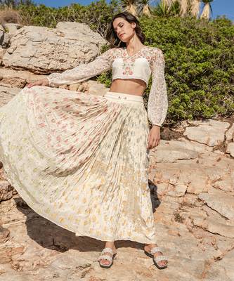 Beige Crepe Skirt Set 1