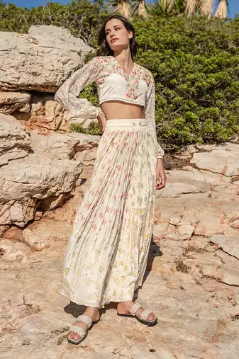 Beige Crepe Skirt Set