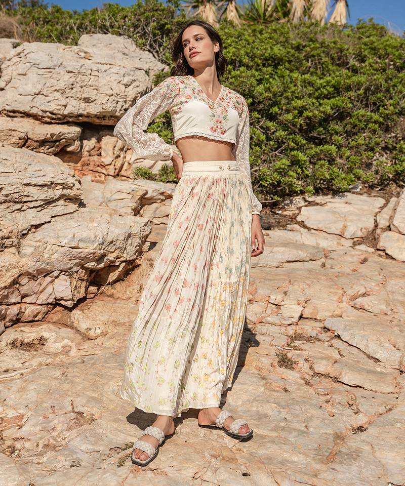 Beige Crepe Skirt Set