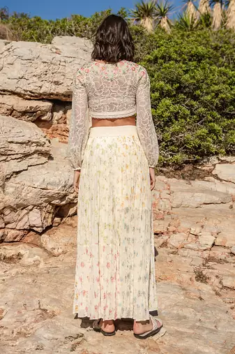 Beige Crepe Skirt Set