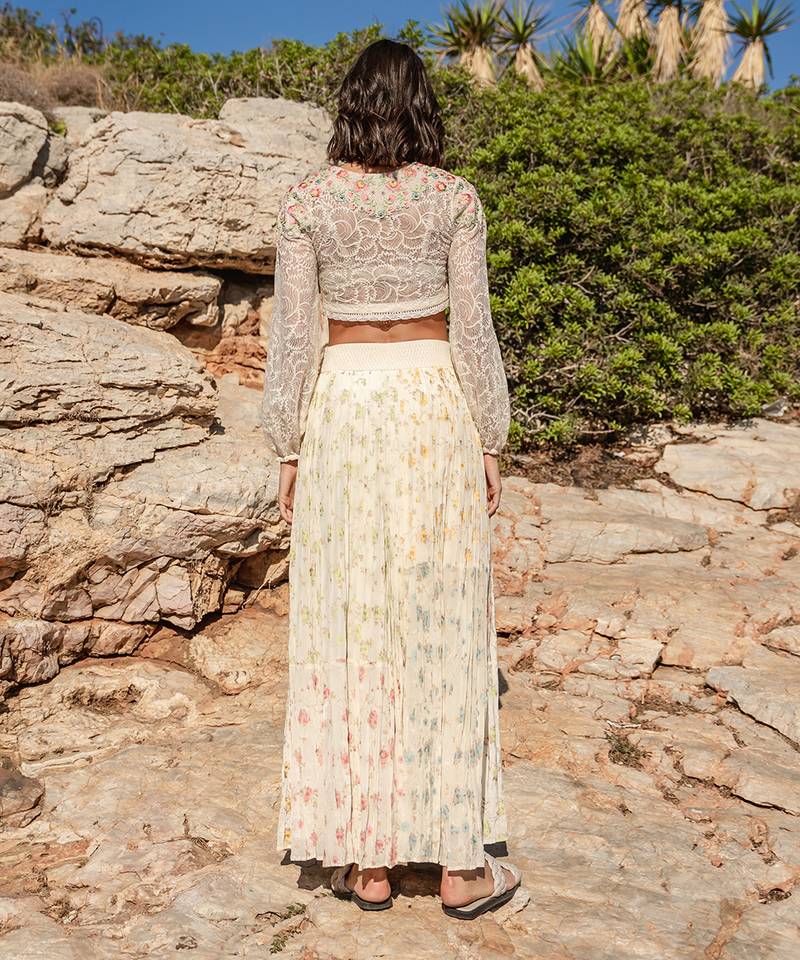 Beige Crepe Skirt Set