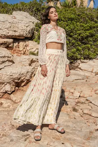 Beige Crepe Skirt Set