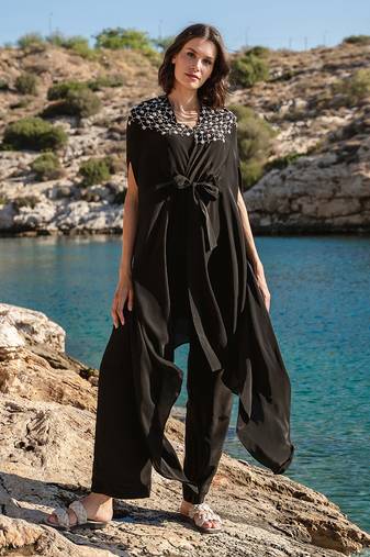 Black Crepe Cape Set