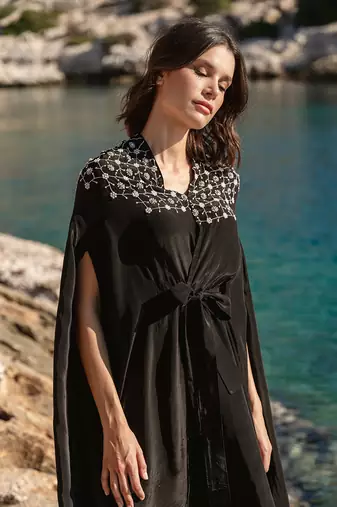 Black Crepe Cape Set