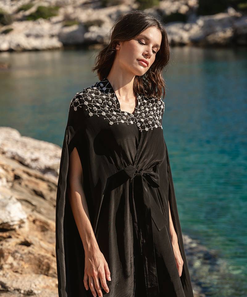 Black Crepe Cape Set