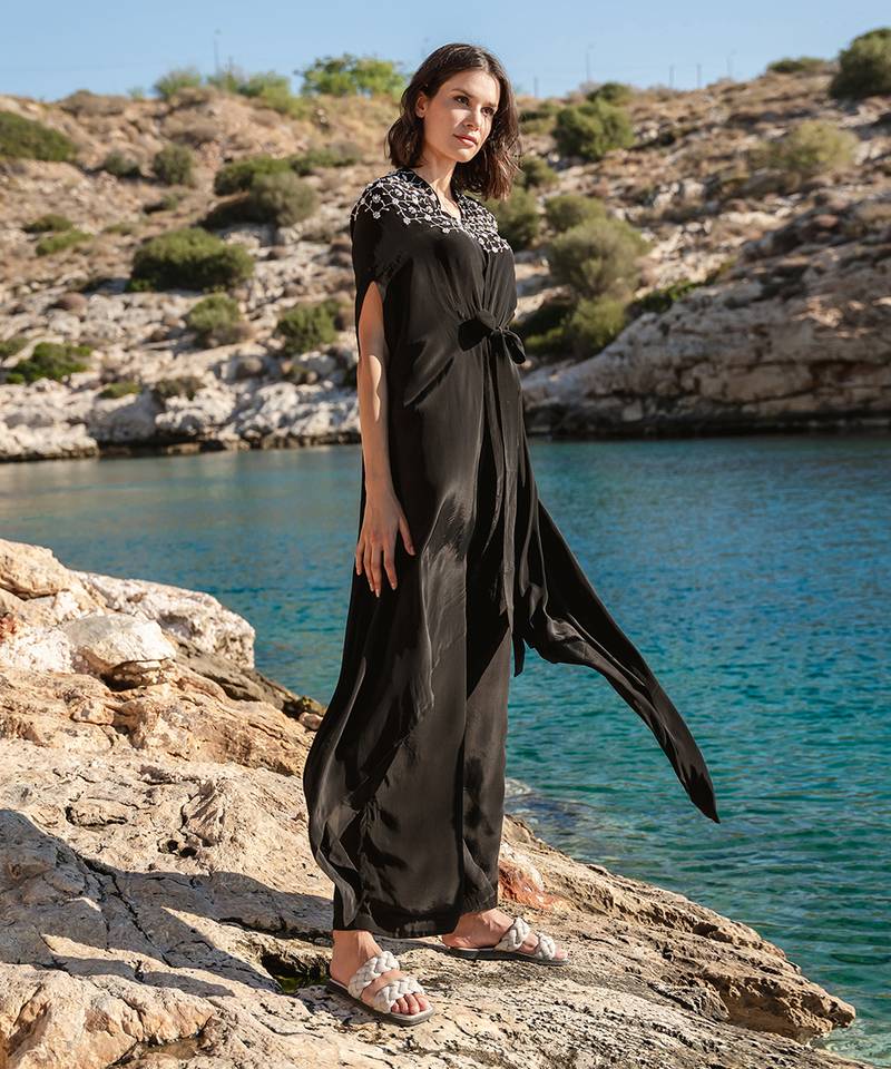 Black Crepe Cape Set