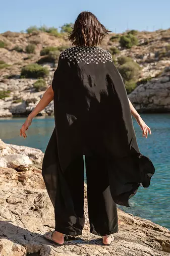 Black Crepe Cape Set