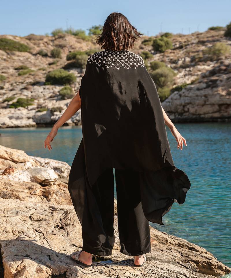 Black Crepe Cape Set