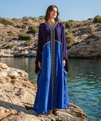 Blue Embroidered Colour Blocked Kaftan 1