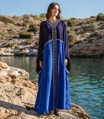 Blue Embroidered Colour Blocked Kaftan